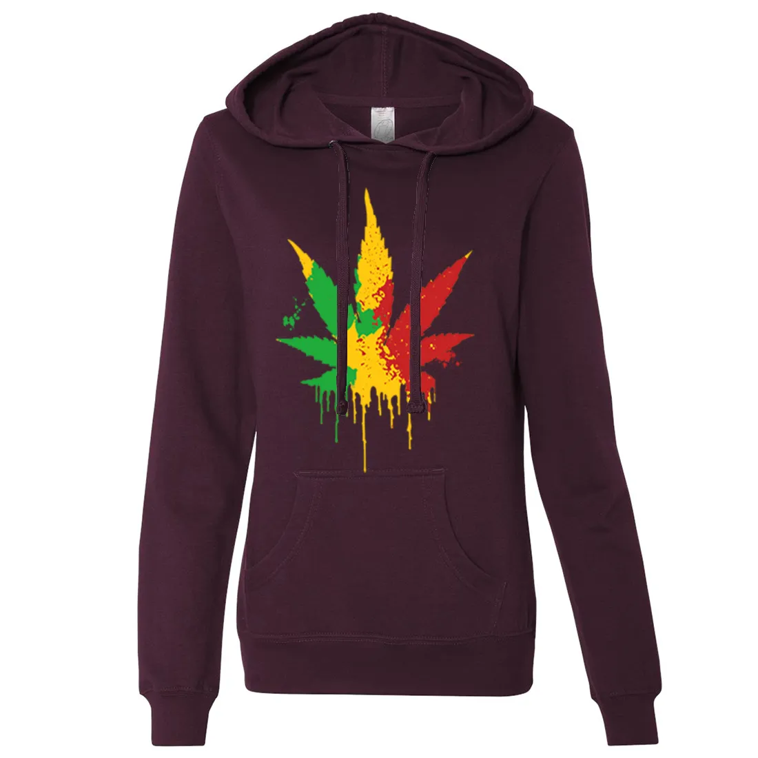 Rasta Pot Leaf Ladies Lightweight Fitted Hoodie