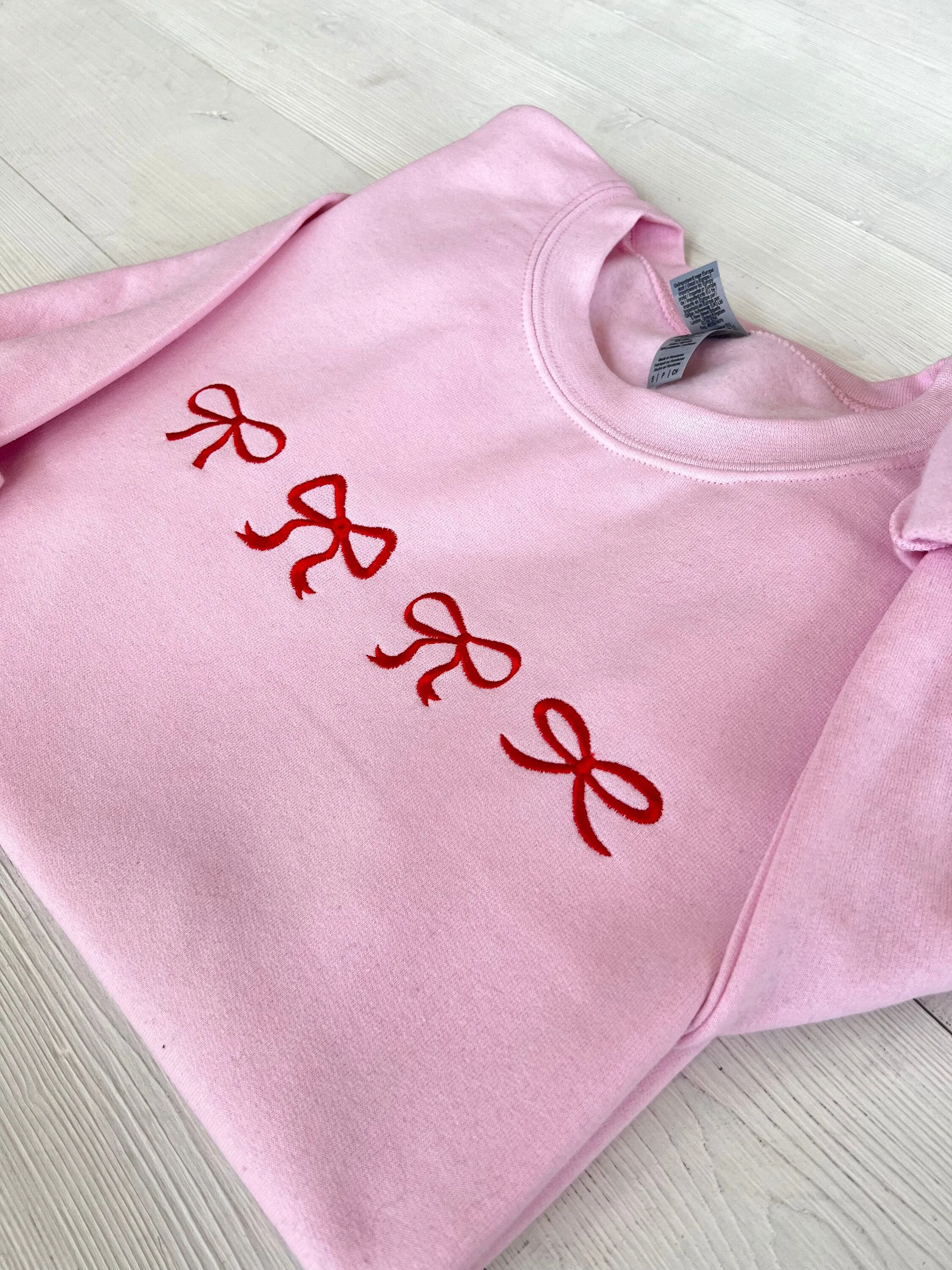 Red Bow Embroidered Christmas Sweatshirt - Embroidered Christmas Sweater