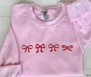 Red Bow Embroidered Christmas Sweatshirt - Embroidered Christmas Sweater