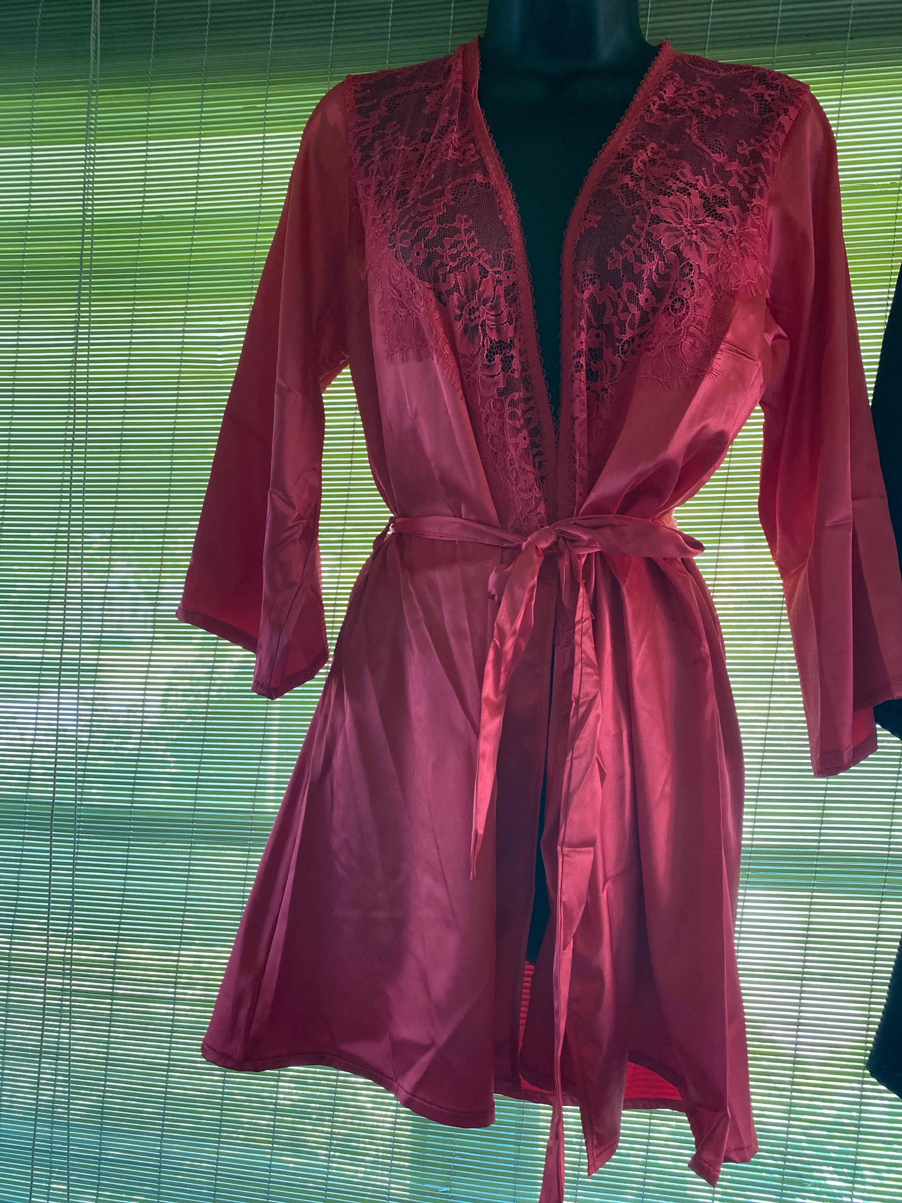 red satin lace robe