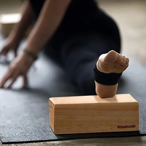 RETAILMONK Wood Lightweight, Odour Resistant and Moisture Gym Fitness Yoga Block to Support and Deepen (Beige, 9 X 2.5 X 3.5 Inch) - Set of 2
