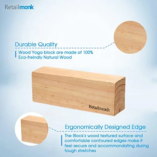 RETAILMONK Wood Lightweight, Odour Resistant and Moisture Gym Fitness Yoga Block to Support and Deepen (Beige, 9 X 2.5 X 3.5 Inch) - Set of 2
