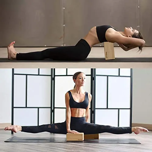 RETAILMONK Wood Lightweight, Odour Resistant and Moisture Gym Fitness Yoga Block to Support and Deepen (Beige, 9 X 2.5 X 3.5 Inch) - Set of 2
