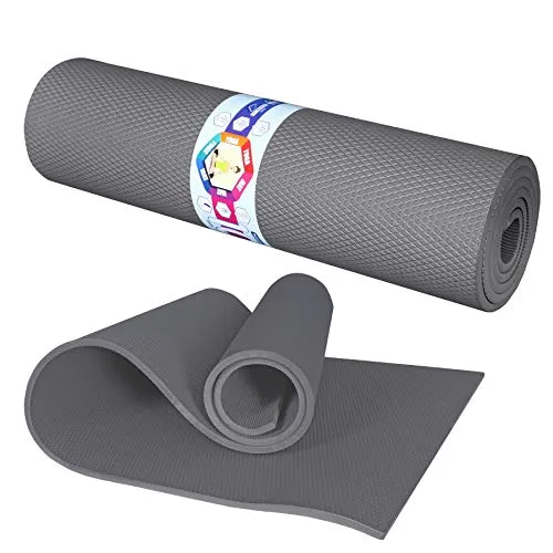 REXERA® Yoga Mat for Gym Workout and Yoga Exercise with 6mm Thickness, Anti-Slip Yoga Mat for Men & Women Fitness (Qnty.-1 Pcs.) (Grey Color)