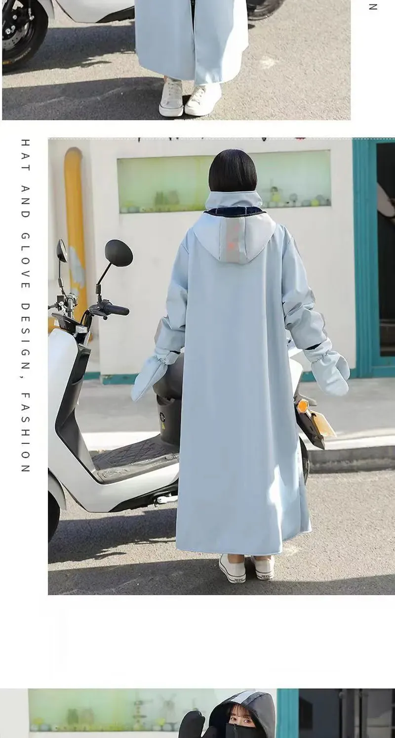 Rider's Shield: waterproof windbreaker with fleece hood and gloves.