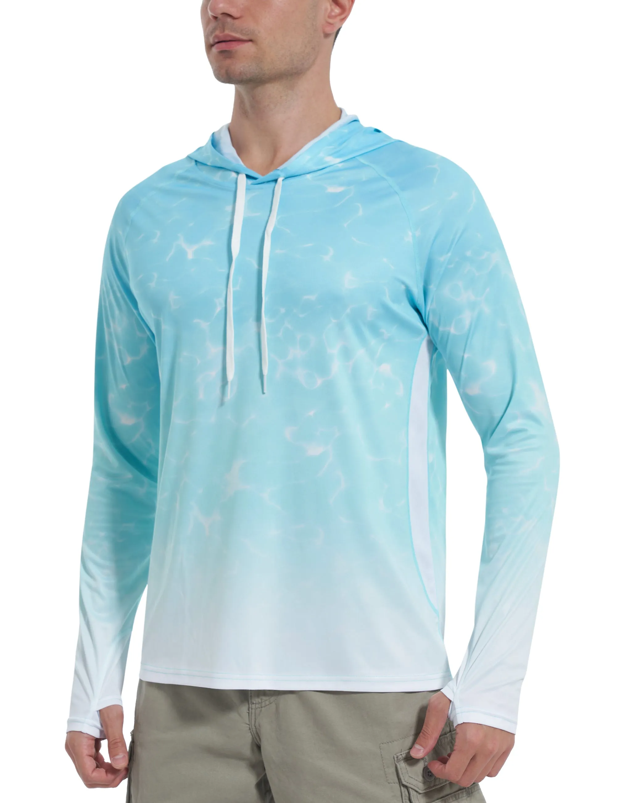 Roadbox Men's UPF 50  Sun Protection Hoodie Shirts - Outdoor Fishing Long Sleeve Thumbholes T-Shirt Lightweight