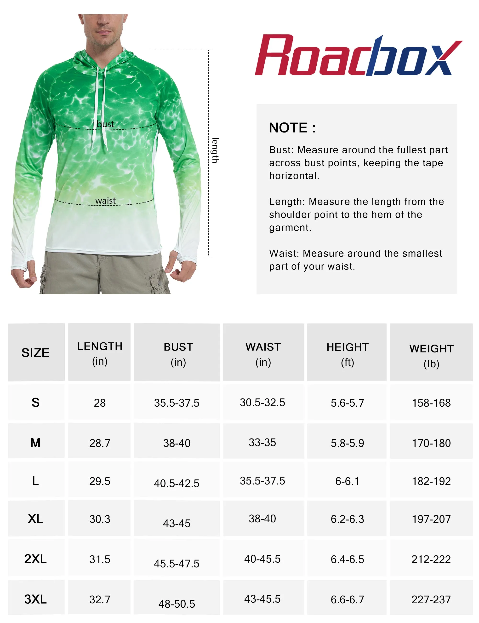 Roadbox Men's UPF 50  Sun Protection Hoodie Shirts - Outdoor Fishing Long Sleeve Thumbholes T-Shirt Lightweight