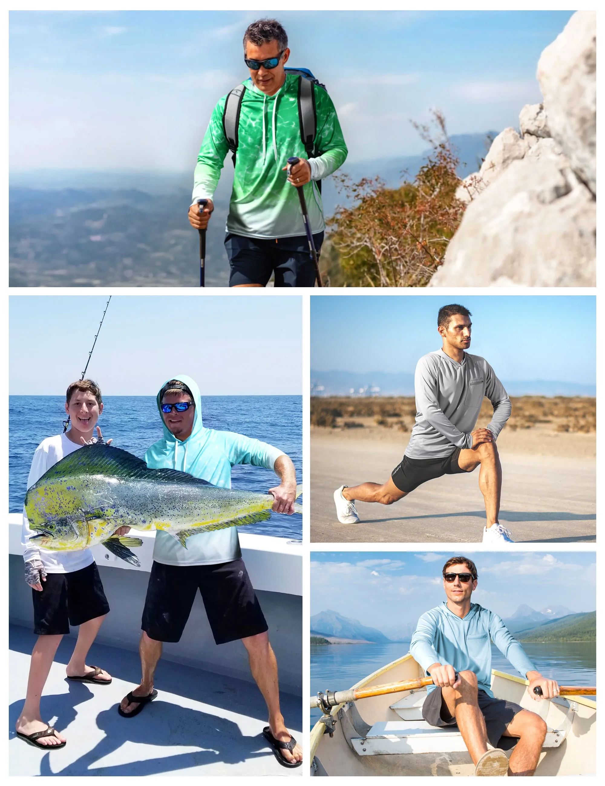 Roadbox Men's UPF 50  Sun Protection Hoodie Shirts - Outdoor Fishing Long Sleeve Thumbholes T-Shirt Lightweight