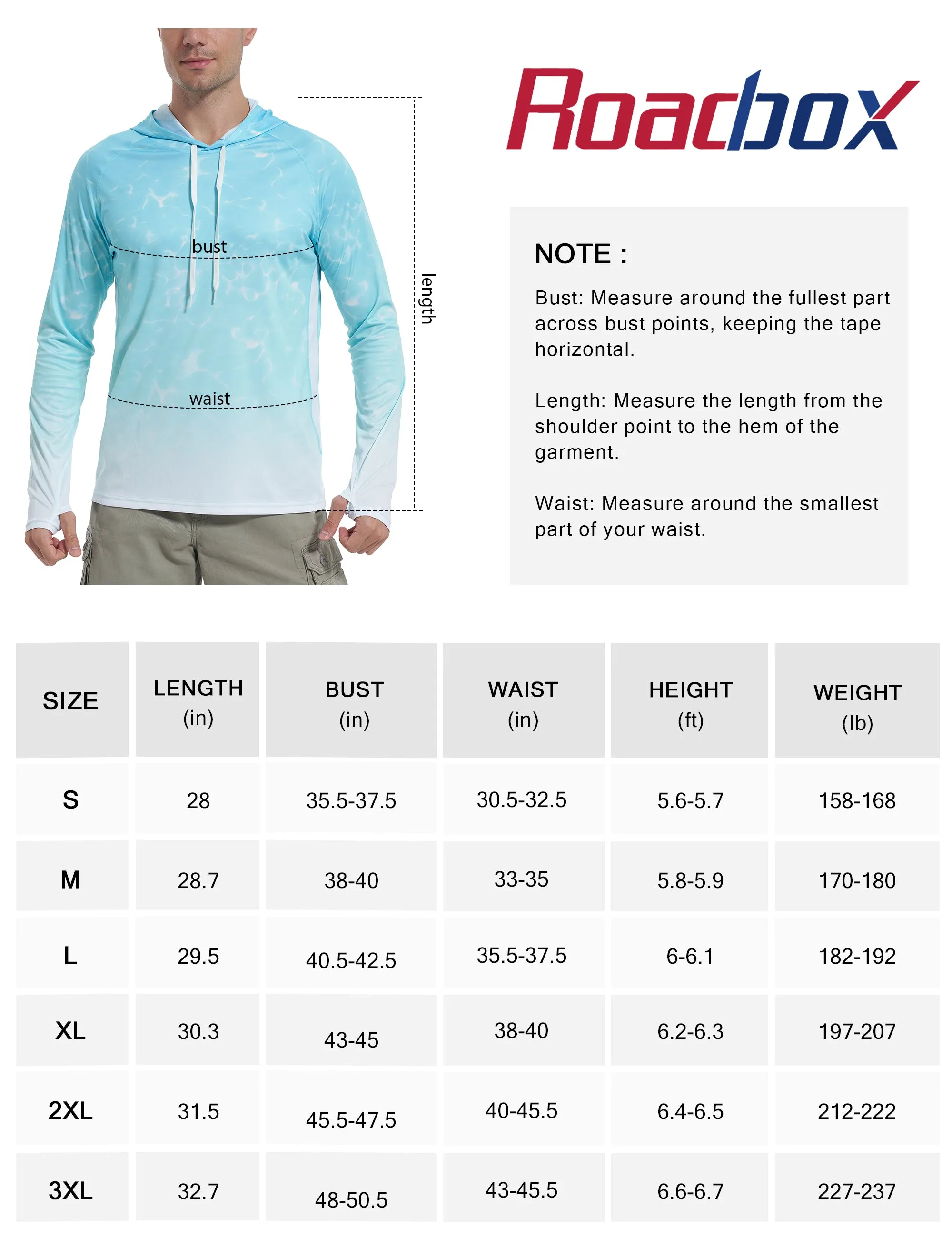 Roadbox Men's UPF 50  Sun Protection Hoodie Shirts - Outdoor Fishing Long Sleeve Thumbholes T-Shirt Lightweight