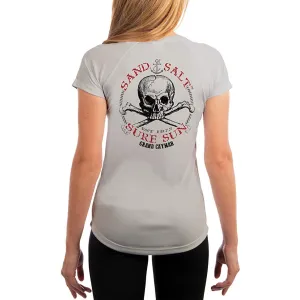 SAND.SALT.SURF.SUN. Grand Cayman Islands Skull Women's UPF 50  UV Sun Protection Performance Short Sleeve T-Shirt