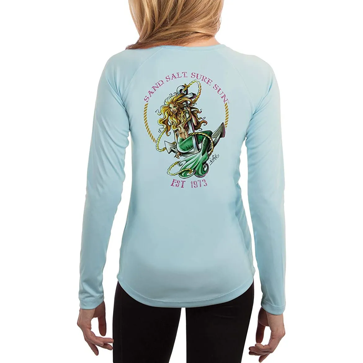 SAND.SALT.SURF.SUN. Mermaid Women's UPF 50  UV Sun Protection Performance Long Sleeve T-Shirt