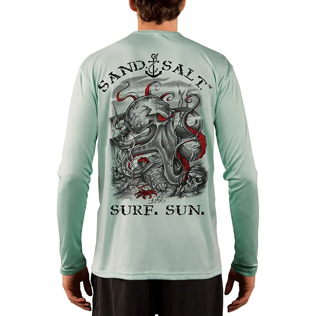 SAND.SALT.SURF.SUN. Octopus Treasure Men's UPF 50  UV Sun Protection Performance Long Sleeve T-Shirt