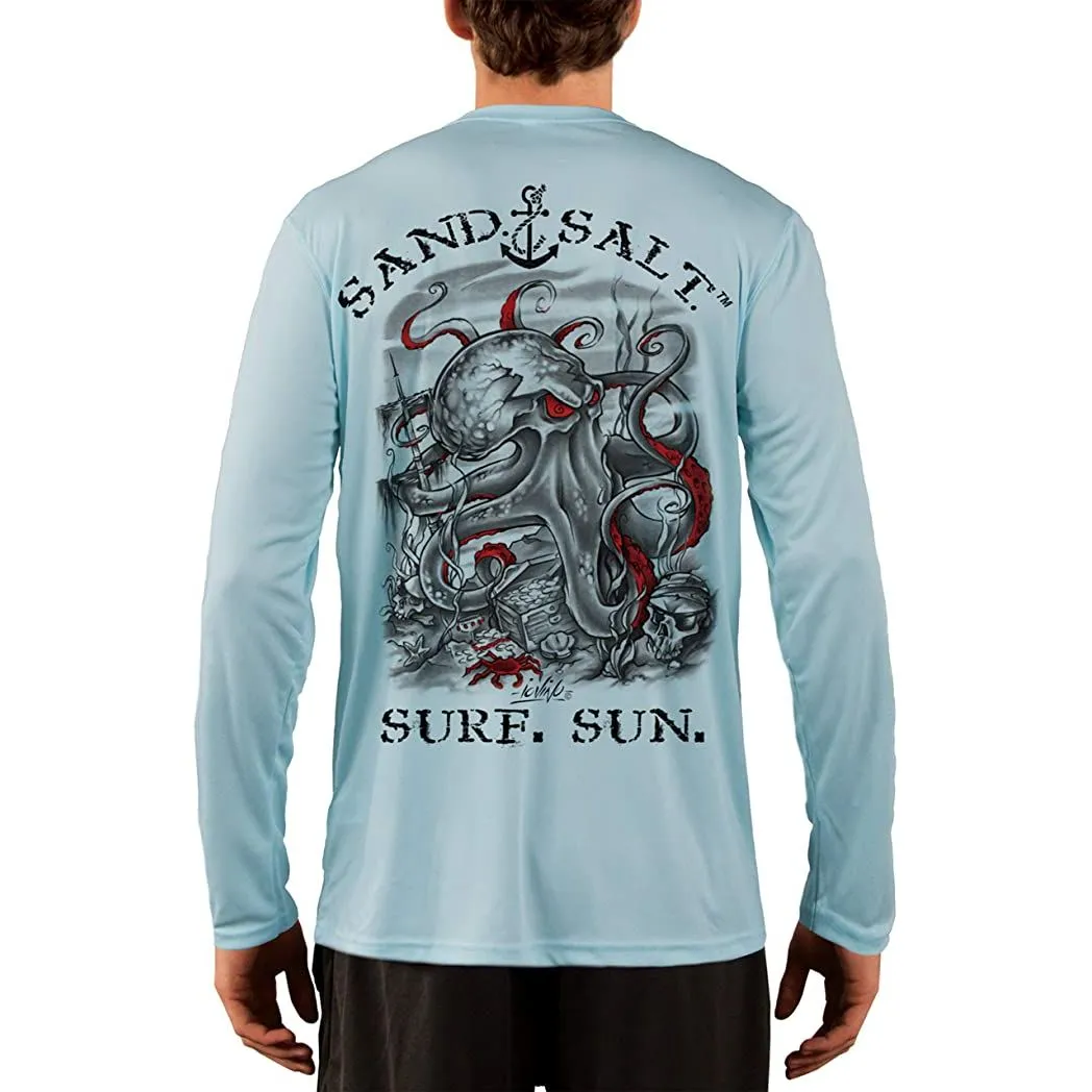 SAND.SALT.SURF.SUN. Octopus Treasure Men's UPF 50  UV Sun Protection Performance Long Sleeve T-Shirt