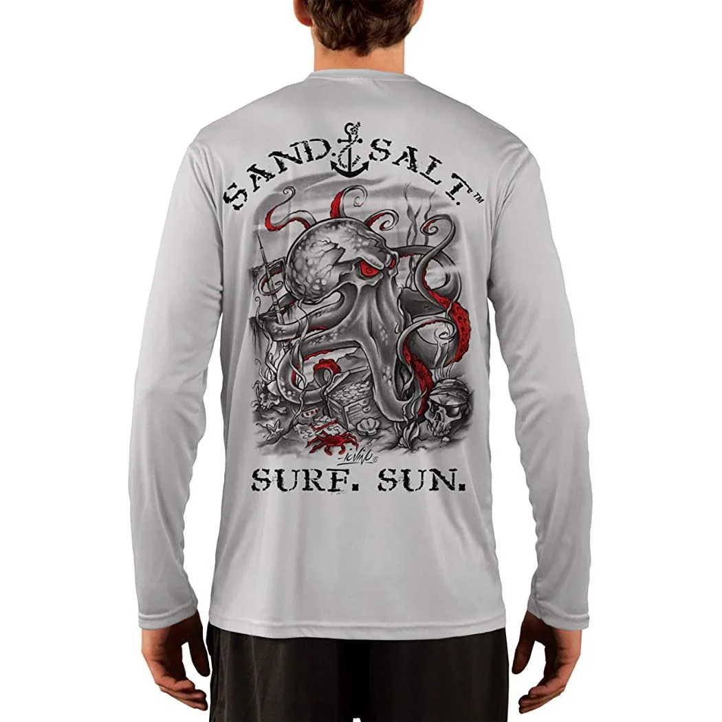 SAND.SALT.SURF.SUN. Octopus Treasure Men's UPF 50  UV Sun Protection Performance Long Sleeve T-Shirt