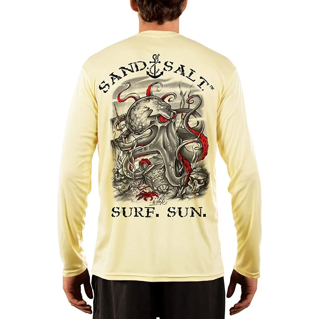SAND.SALT.SURF.SUN. Octopus Treasure Men's UPF 50  UV Sun Protection Performance Long Sleeve T-Shirt