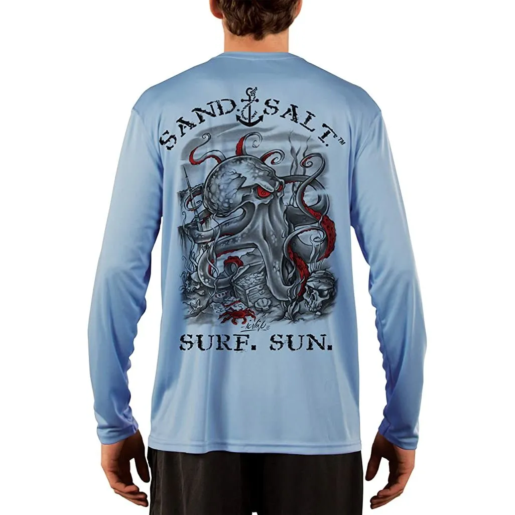 SAND.SALT.SURF.SUN. Octopus Treasure Men's UPF 50  UV Sun Protection Performance Long Sleeve T-Shirt