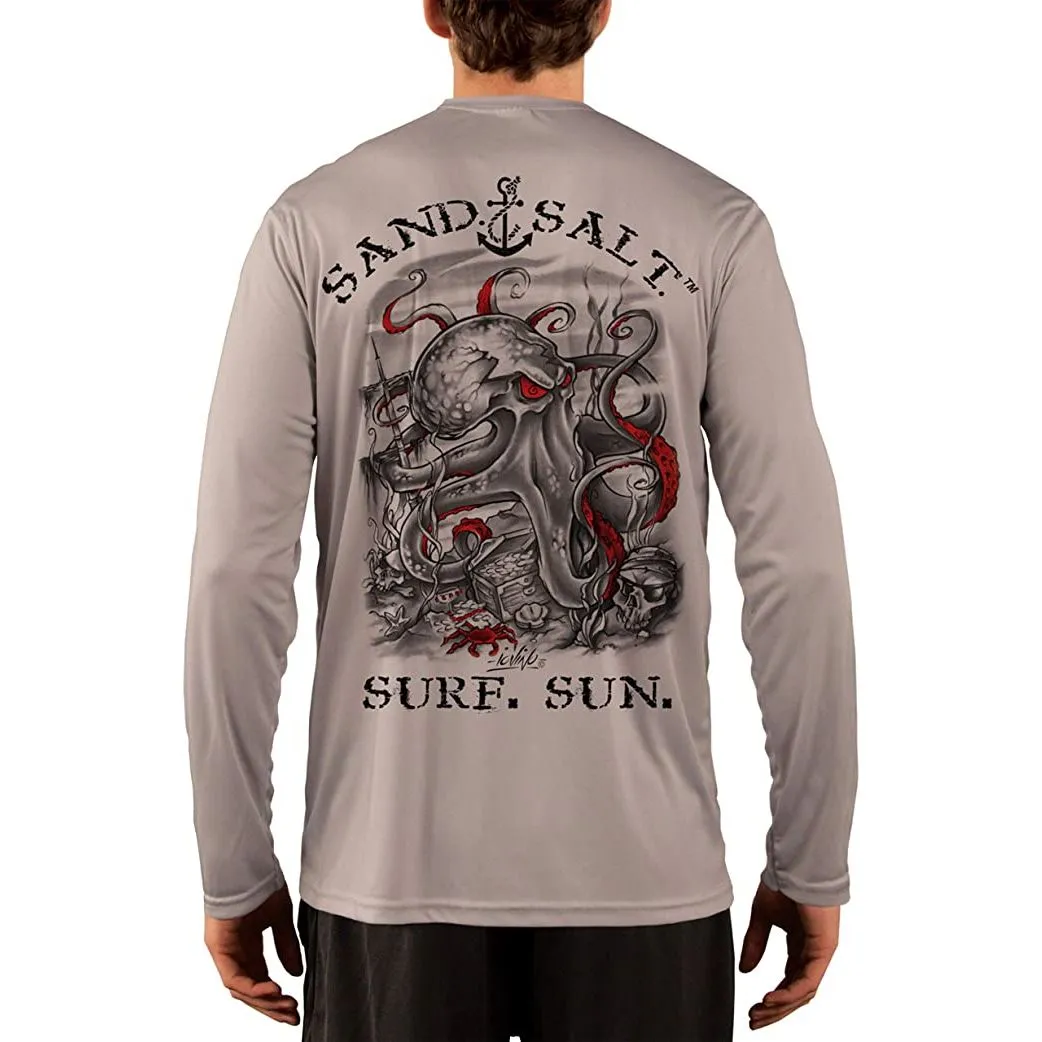 SAND.SALT.SURF.SUN. Octopus Treasure Men's UPF 50  UV Sun Protection Performance Long Sleeve T-Shirt