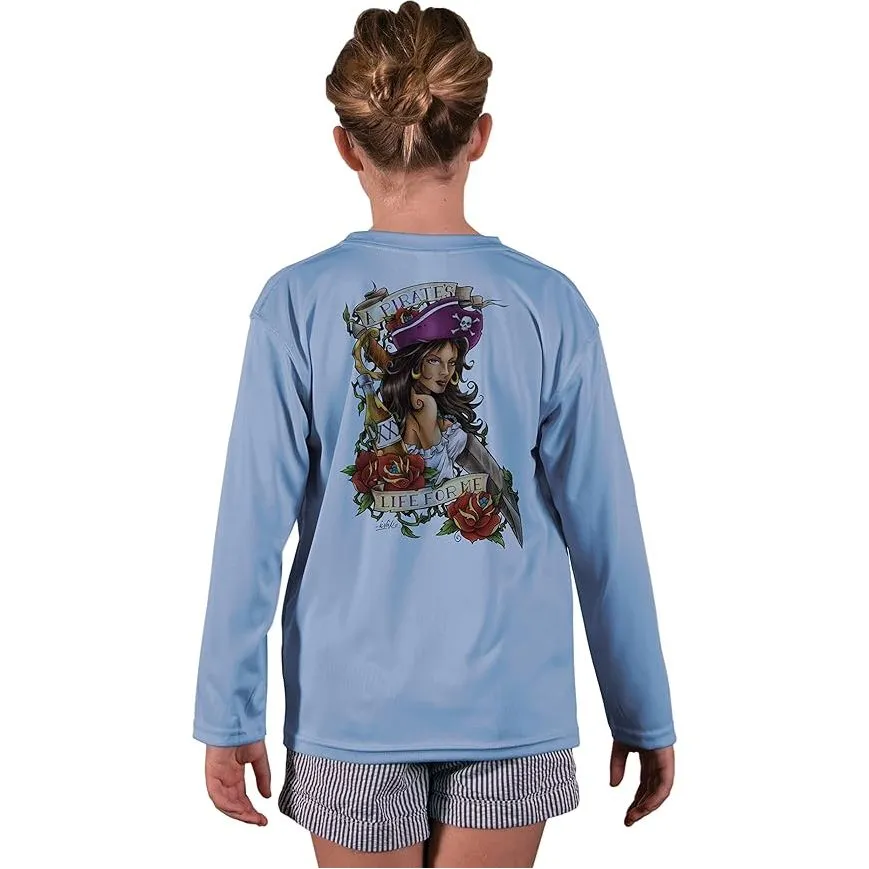 SAND.SALT.SURF.SUN. Pirate Girl Youth UPF 50  UV Sun Protection Performance Long Sleeve T-Shirt