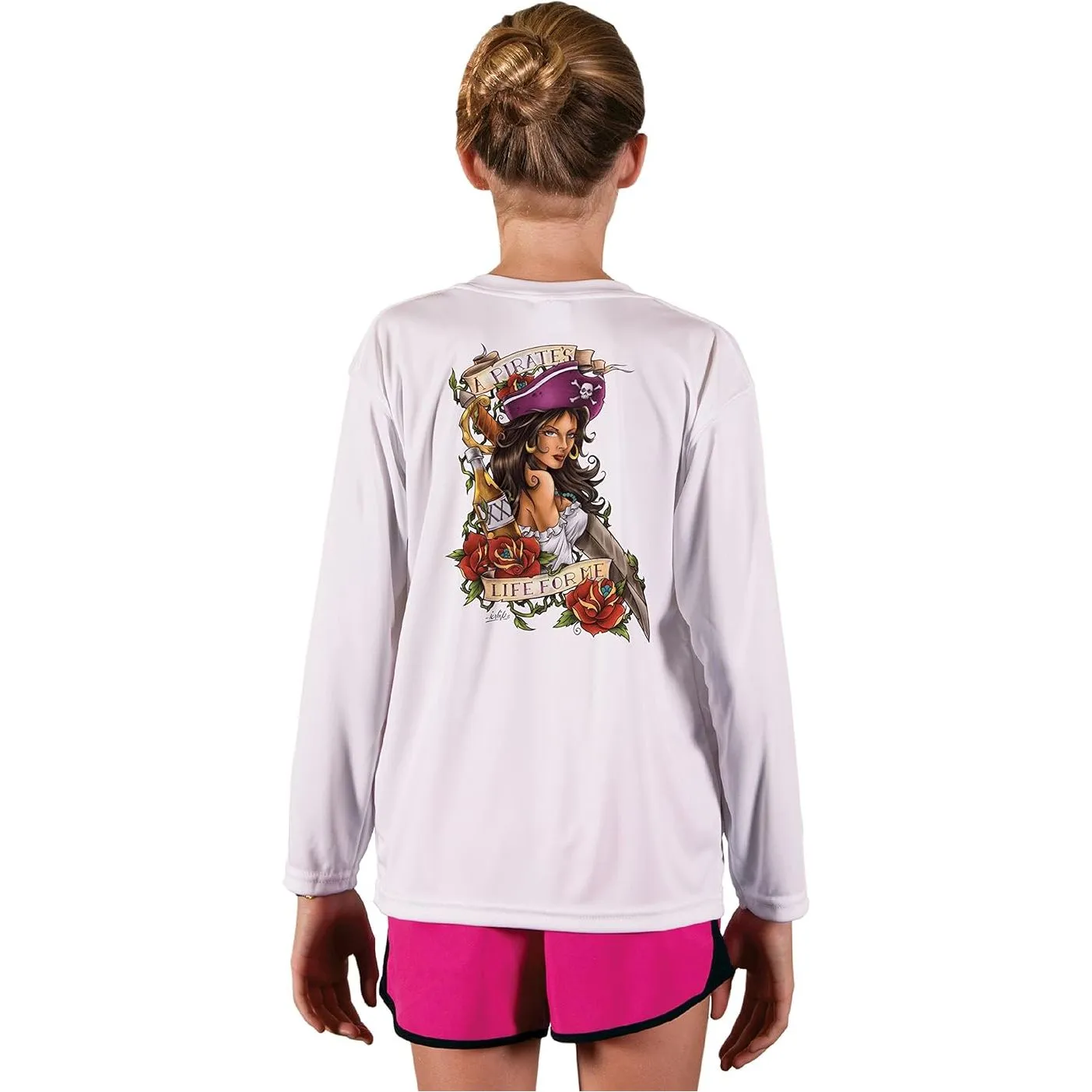 SAND.SALT.SURF.SUN. Pirate Girl Youth UPF 50  UV Sun Protection Performance Long Sleeve T-Shirt