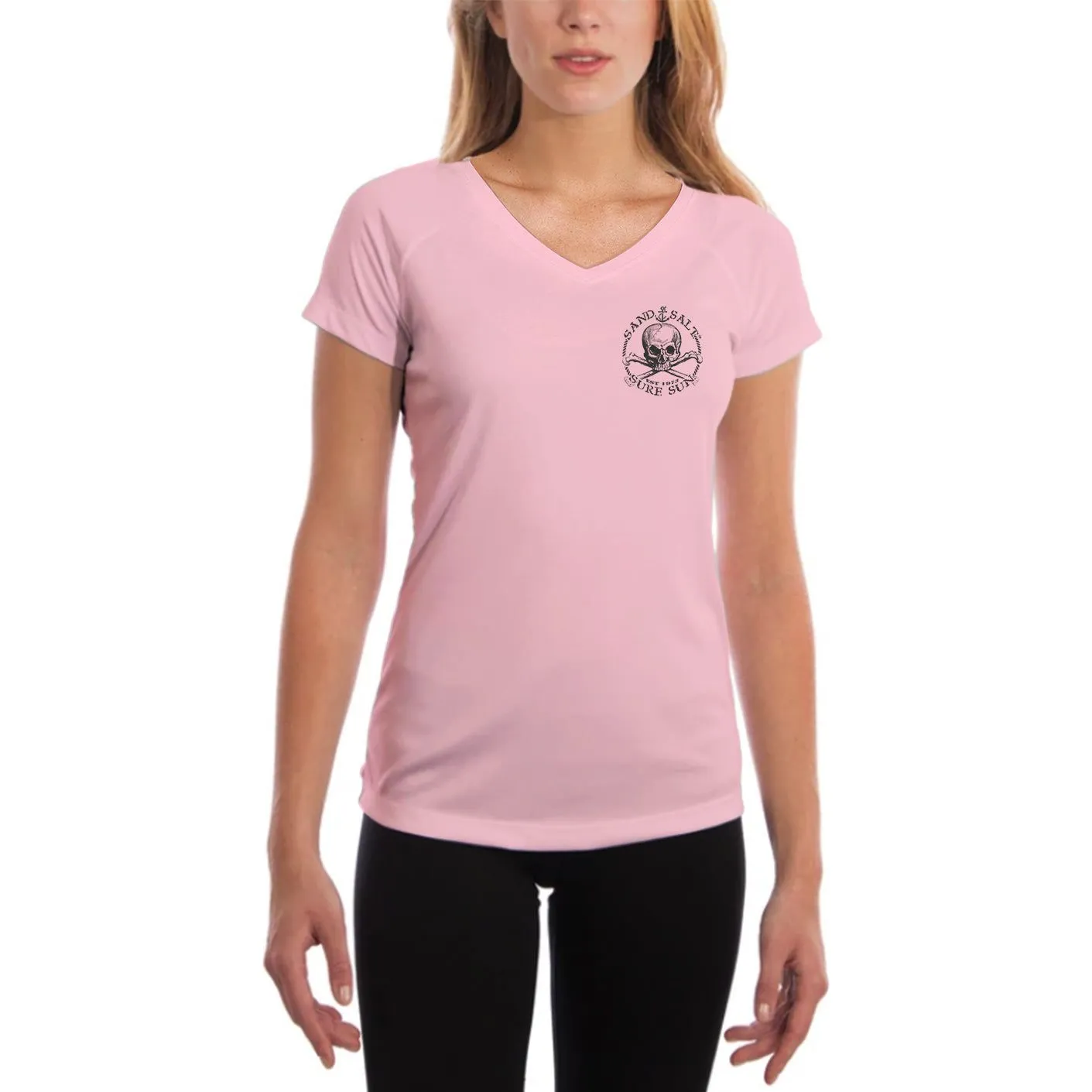 SAND.SALT.SURF.SUN. Skull Anchor Women's UPF 50  UV Sun Protection Performance Short Sleeve T-Shirt