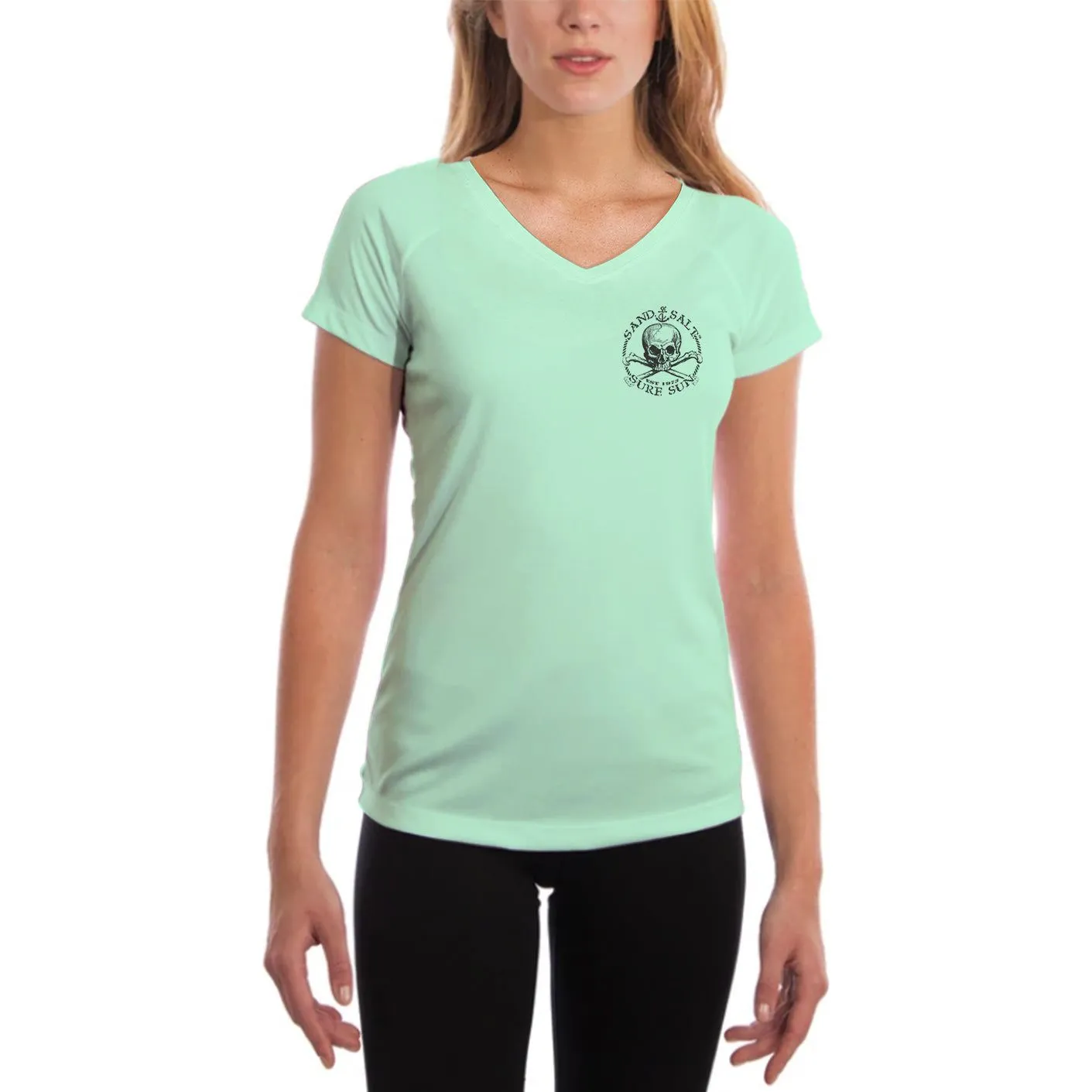 SAND.SALT.SURF.SUN. Skull Anchor Women's UPF 50  UV Sun Protection Performance Short Sleeve T-Shirt