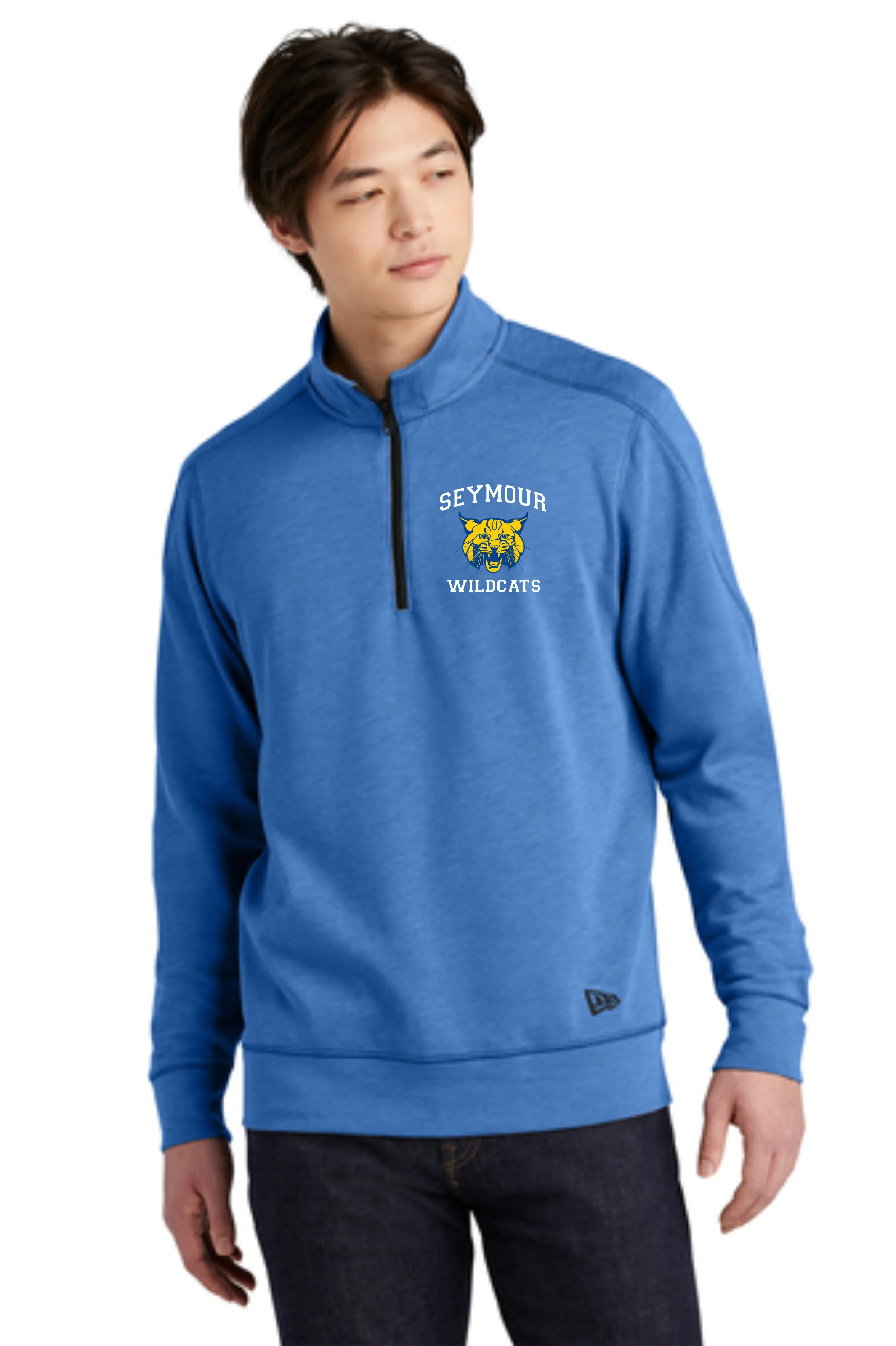 Seymour WILDCATS Embroidered New Era® Tri-Blend Fleece 1/4-Zip Pullover