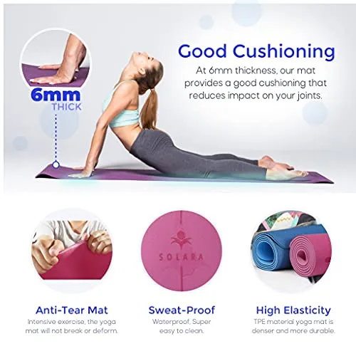 SOLARA Premium Yoga Mat for Women Large, Eco Friendly Non Slip Yoga Mat for Women 6 feet, Non Slip Surface and Optimal Cushioning,72"x 26" | eBook 50 videos included (Fandango Pink & Light Pink)