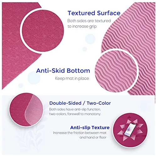 SOLARA Premium Yoga Mat for Women Large, Eco Friendly Non Slip Yoga Mat for Women 6 feet, Non Slip Surface and Optimal Cushioning,72"x 26" | eBook 50 videos included (Fandango Pink & Light Pink)