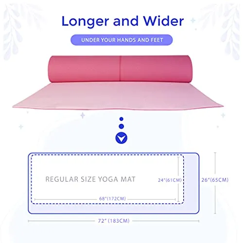 SOLARA Premium Yoga Mat for Women Large, Eco Friendly Non Slip Yoga Mat for Women 6 feet, Non Slip Surface and Optimal Cushioning,72"x 26" | eBook 50 videos included (Fandango Pink & Light Pink)