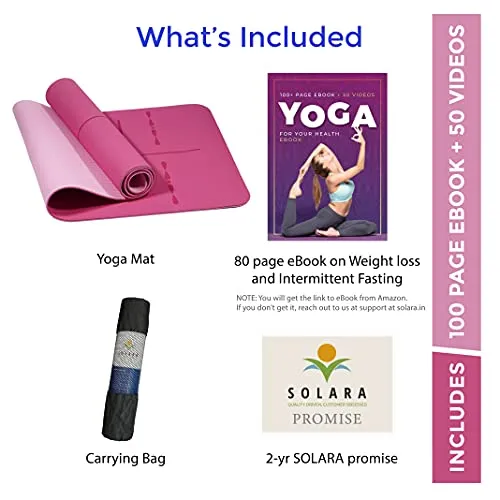 SOLARA Premium Yoga Mat for Women Large, Eco Friendly Non Slip Yoga Mat for Women 6 feet, Non Slip Surface and Optimal Cushioning,72"x 26" | eBook 50 videos included (Fandango Pink & Light Pink)