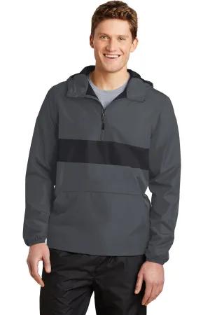 Sport-Tek Zipped Pocket Anorak. JST65 Graphite/ Black