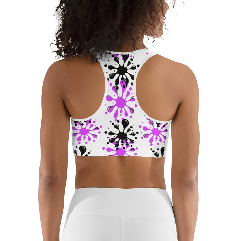 STFU Drip Too Hard Racerback Sports Bra - Purple & Black on White