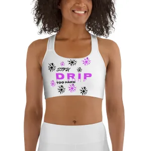 STFU Drip Too Hard Racerback Sports Bra - Purple & Black on White