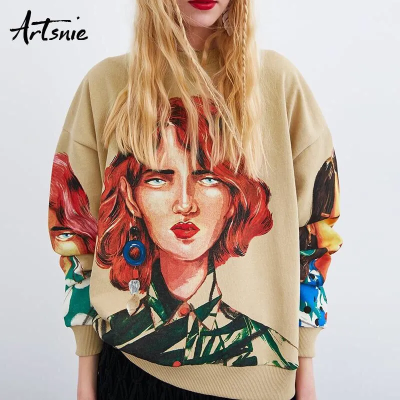 streetwear oversized character print women sweatshirt
