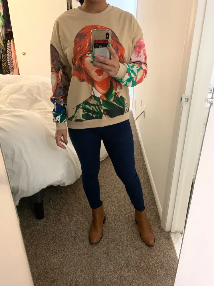 streetwear oversized character print women sweatshirt