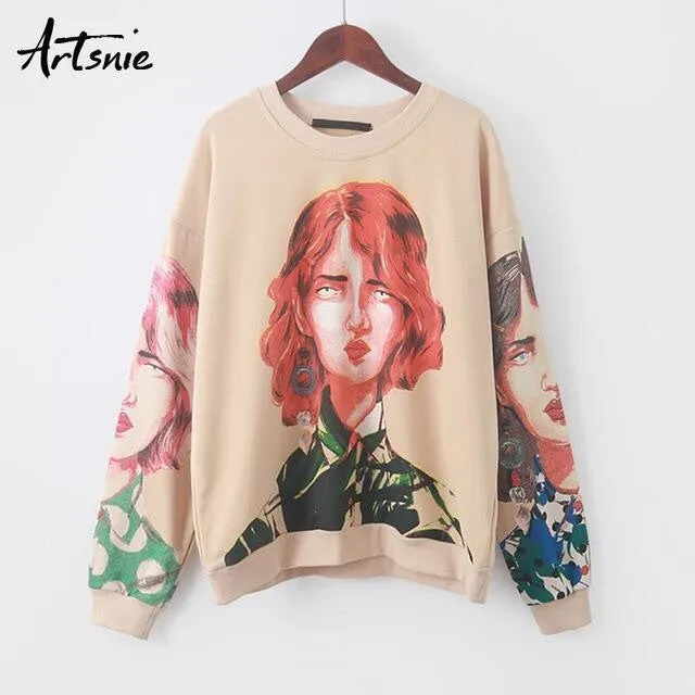 streetwear oversized character print women sweatshirt