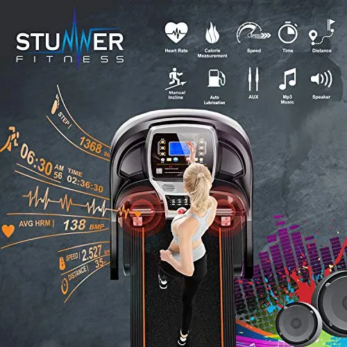 Stunner Fitness STX-360M Multi Functional 2.0 HP (4.0HP Peak) Motorized Treadmill with Auto Lubrication System, MP3, Smart Phone App for Cardio Workout at Home (Free Installation Assistance)
