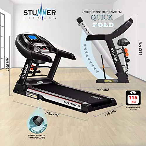 Stunner Fitness STX-360M Multi Functional 2.0 HP (4.0HP Peak) Motorized Treadmill with Auto Lubrication System, MP3, Smart Phone App for Cardio Workout at Home (Free Installation Assistance)