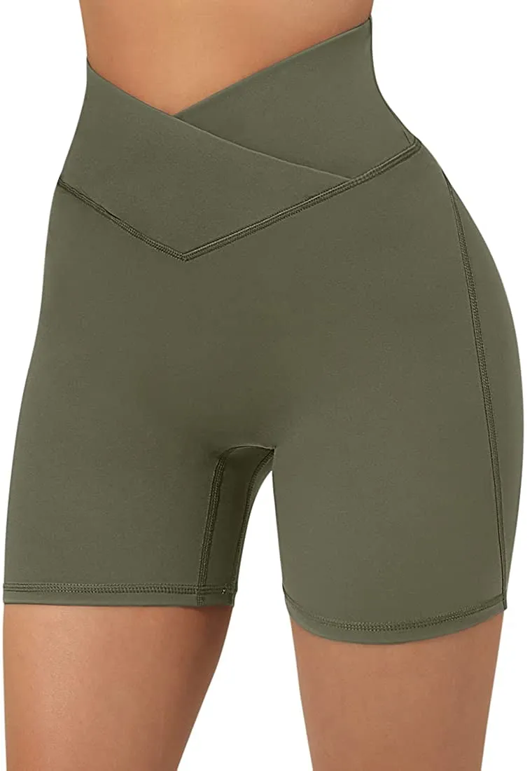 SUUKSESS Women Booty Shorts 3" Crossover Slimming High Waisted Workout Shorts