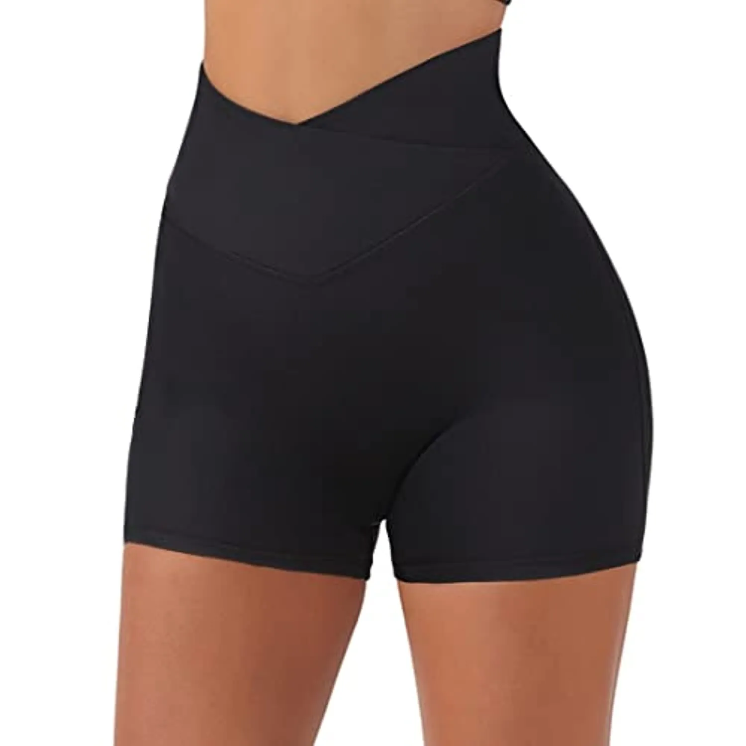SUUKSESS Women Booty Shorts 3" Crossover Slimming High Waisted Workout Shorts