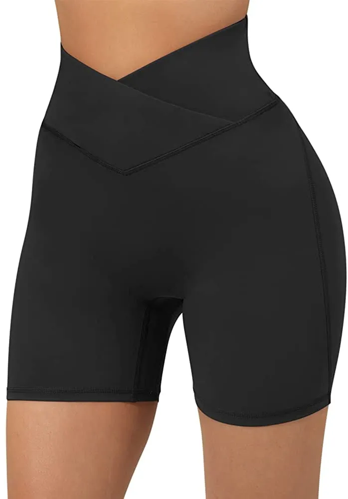 SUUKSESS Women Booty Shorts 3" Crossover Slimming High Waisted Workout Shorts