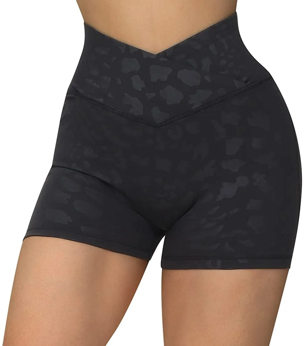 SUUKSESS Women Booty Shorts 3" Crossover Slimming High Waisted Workout Shorts