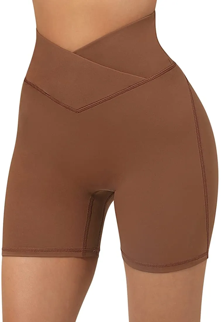 SUUKSESS Women Booty Shorts 3" Crossover Slimming High Waisted Workout Shorts