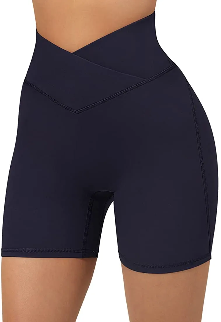 SUUKSESS Women Booty Shorts 3" Crossover Slimming High Waisted Workout Shorts