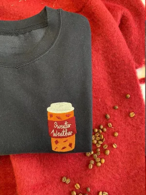 Sweater Weather Coffee Cup Embroidered Sweatshirt