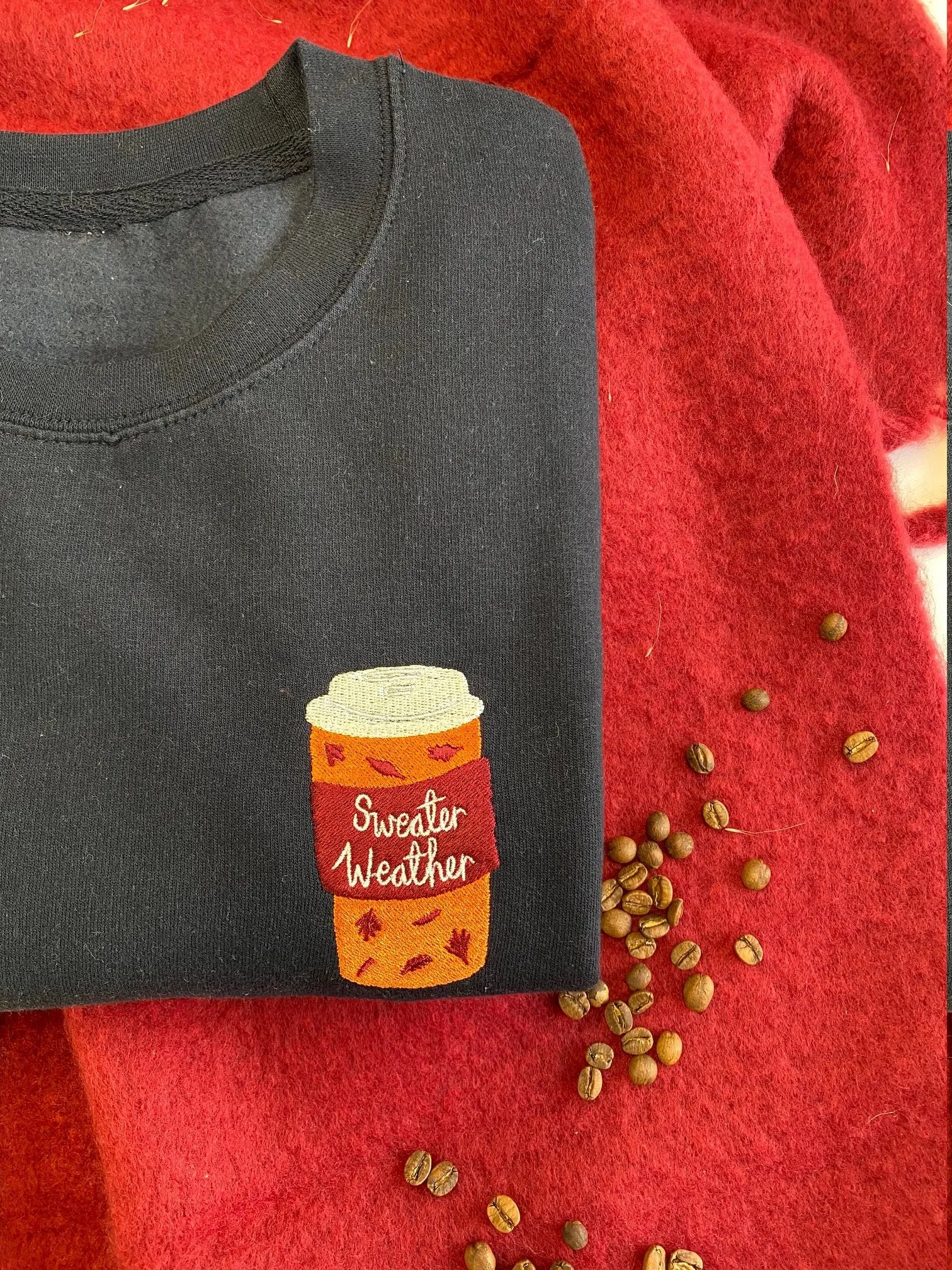 Sweater Weather Coffee Cup Embroidered Sweatshirt