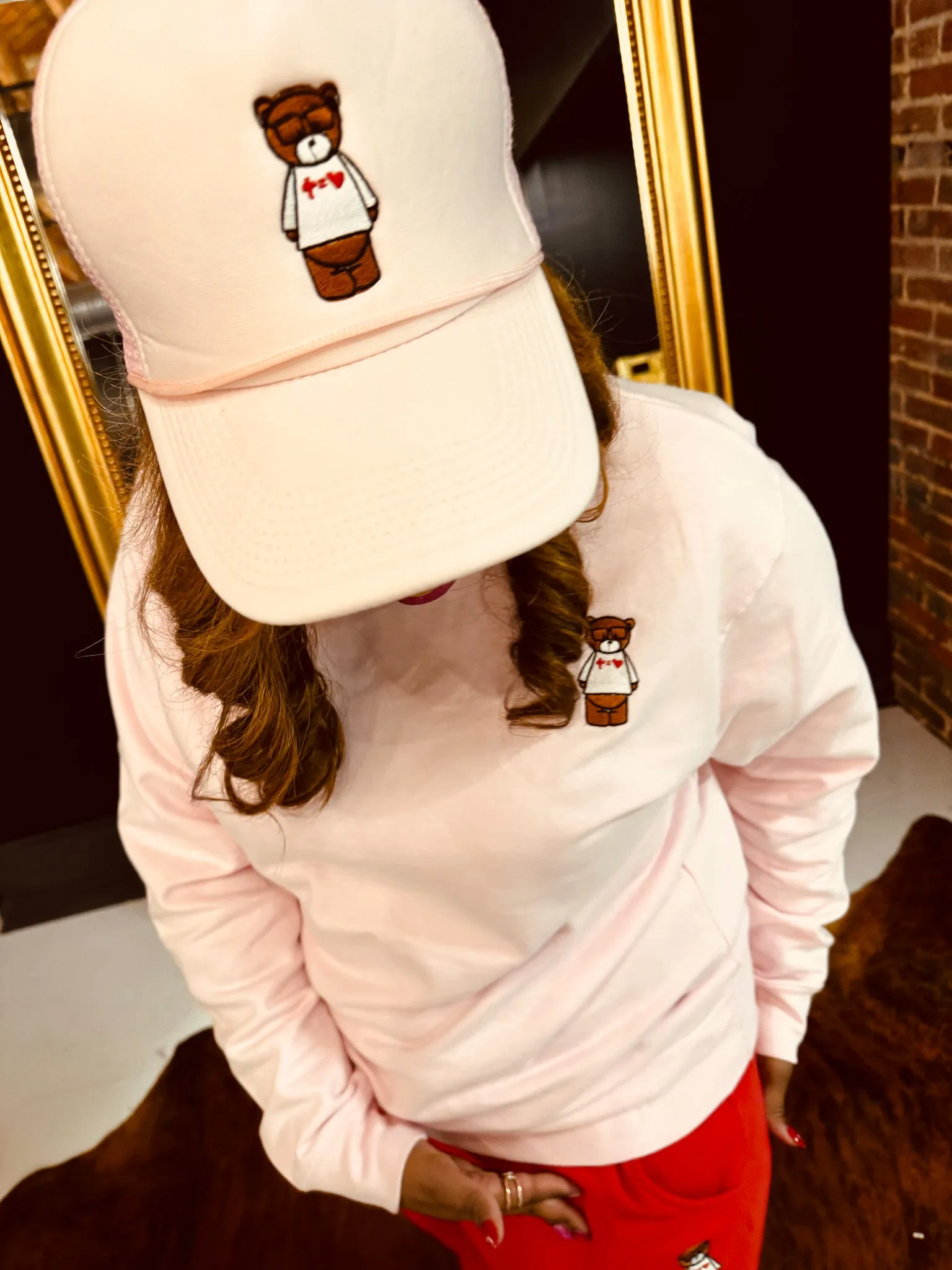 Teddy Embroidered Adult Drop Shoulder Sweatshirt