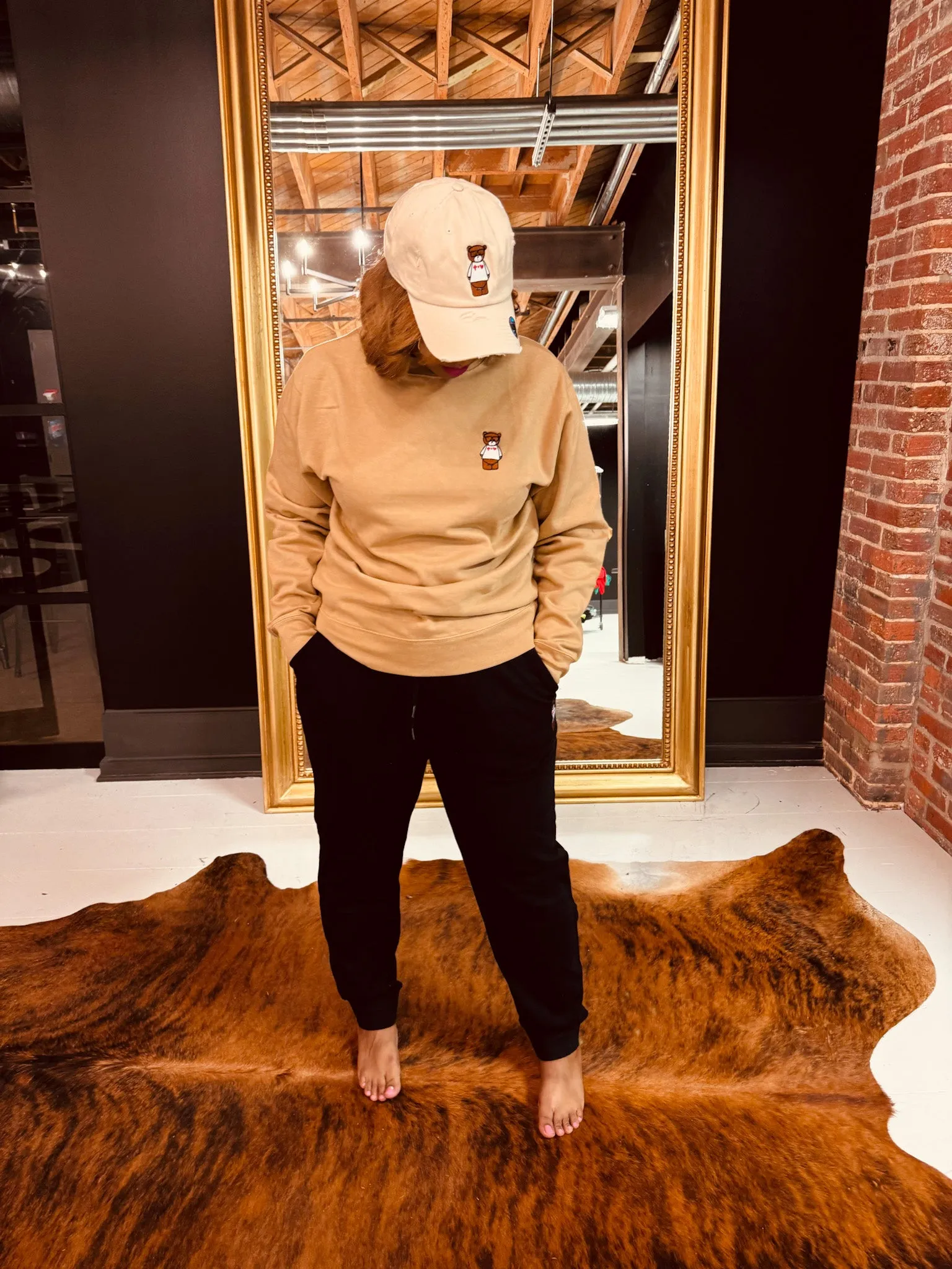 Teddy Embroidered Adult Drop Shoulder Sweatshirt