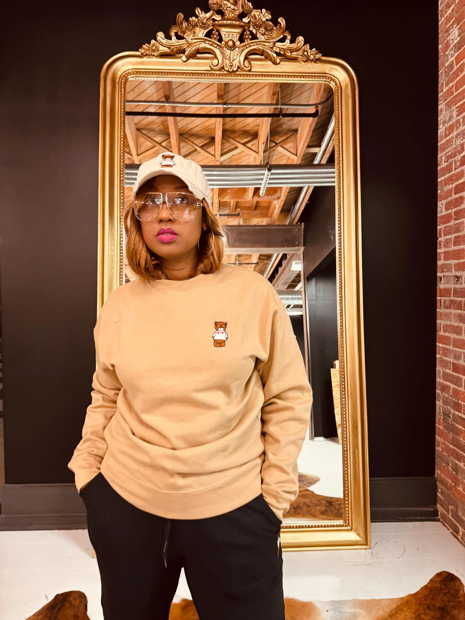 Teddy Embroidered Adult Drop Shoulder Sweatshirt