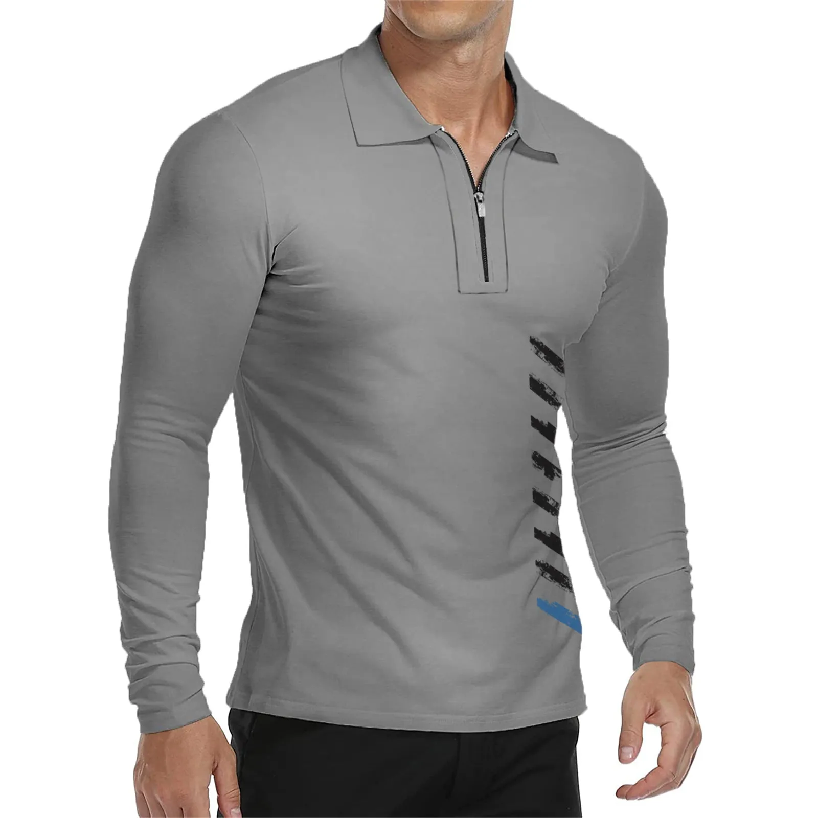 USA FLAG ZIPPER QUICK DRY GRAPHIC  LONG SLEEVE POLO SHIRT